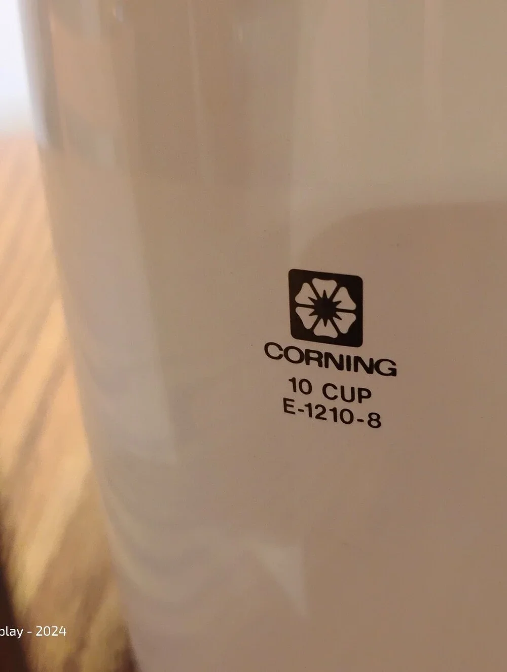 Corningware White Coffee Carafe with Black Handle and Chrome Top Band
